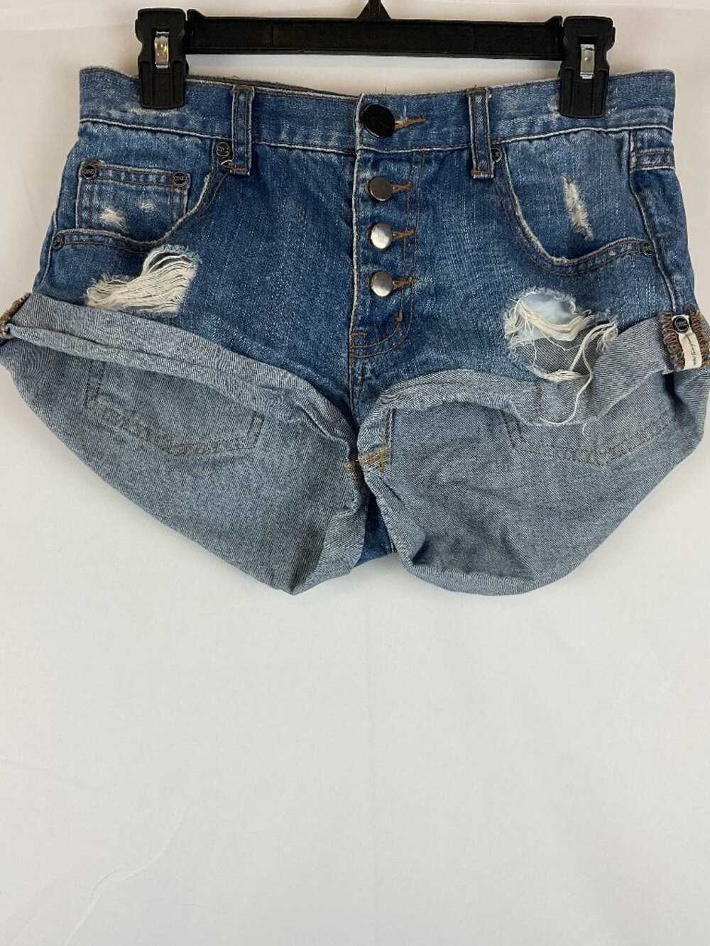 One x One Teaspoon Free People Denim Shorts 25 Blue Distressed Cuffed Button Fly